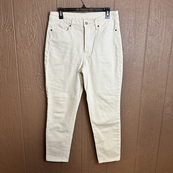 Old Navy Denim - Old Navy High Waisted Button Fly Straight Leg White Denim‎ Jeans Sz 10 Cotton